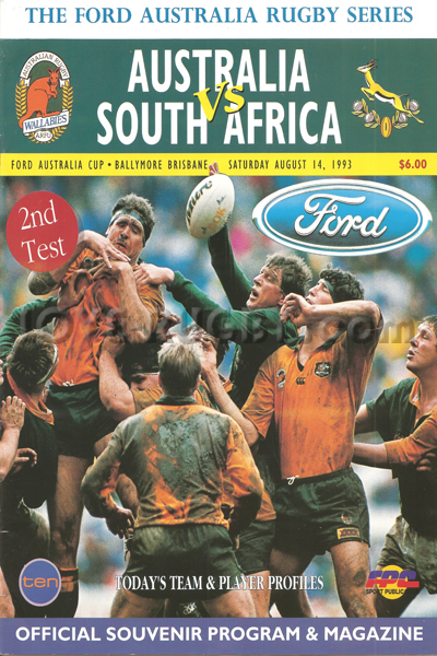 1993 Australia v South Africa  Rugby Programme